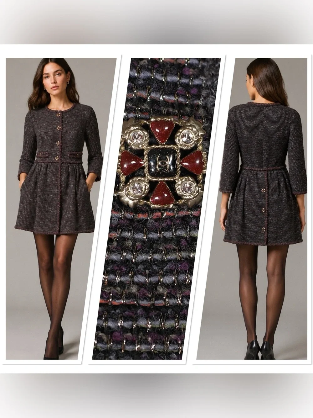 CHANEL $10k Gripoix Button Tweed Fit-and-Flare Jacket in Medium Size US 8, Fr 40